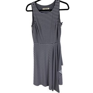 Evan Picone Fit & Flare Stretchy Dress Size 8 Gray Striped Sleeveless